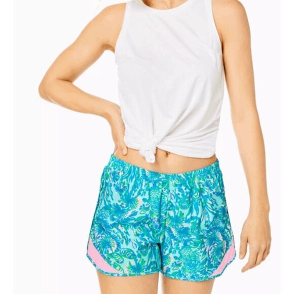 NWT Lilly Pulitzer Luxletic Ocean Trail Short Surf Blue Coral Of The Story 2XS - Picture 1 of 6
